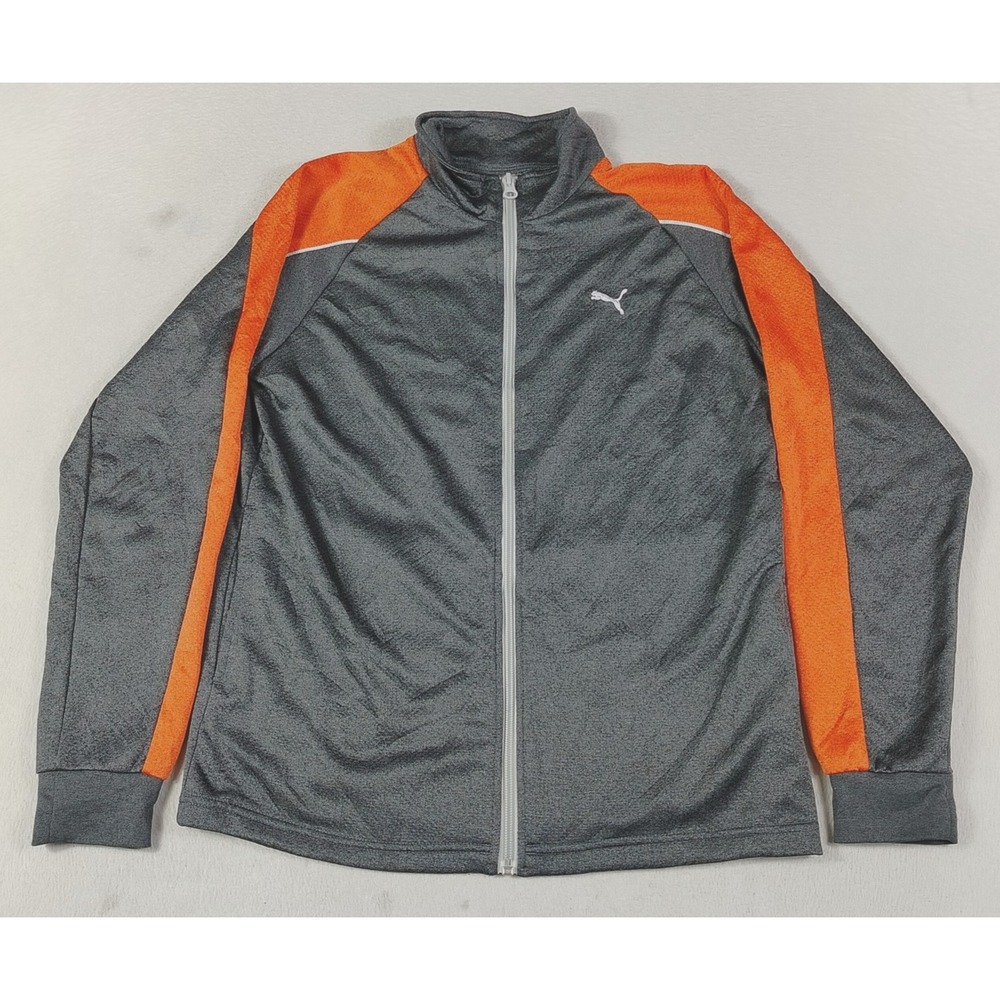 Puma Track Jacket Youth 14-16 Black Orange Colorblock Full Zip Running Athletic